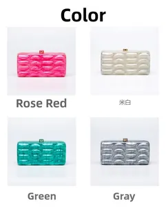 Acrylic shell clutch in four colors rose red off-white green and grey options