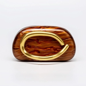 Chic amber resin shell clutch bag with gold metal handle for wedding and evening party