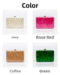 Dettaglio delle pochette da sera in acrilico in crema, rosa, marrone e verde moda