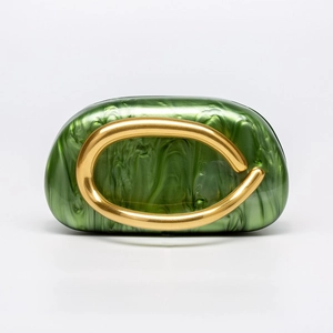Elegant green marble texture acrylic shell evening clutch bag with gold oval handle