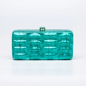 Emerald marble acrylic evening clutch with wavy texture and gold metal clasp