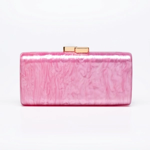 Elegant pink marble acrylic evening shell clutch with gold metal clasp for weddings