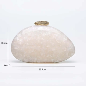 Detailed dimensions 22.5x12.5x6cm for pebble marble evening clutch with rhinestone clasp