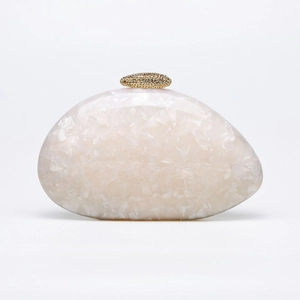 Irregular pearl white marble acrylic shell clutch bag with elegant gold metal clasp
