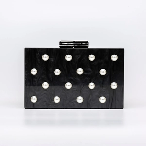 Elegante schwarze Marmor-Acryl-Clutch mit Perlenbesatz für Hochzeiten und Abende