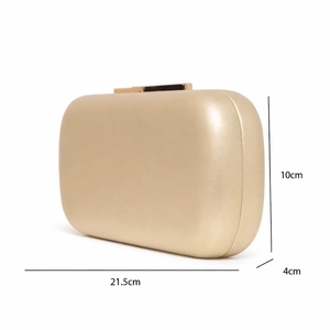 Elegant champagne gold PU hard shell evening clutch bag with metallic silk finish