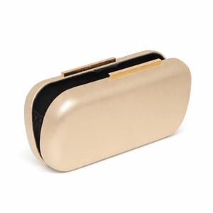 Chic gold hard-shell evening clutch bag with metallic finish and metal clasp closure