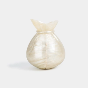 Elegant pearl white acrylic money bag clutch with shimmering marble texture and metal clasp
