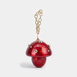 Artistic mushroom-shaped acrylic evening clutch with red marble texture and gold chain
