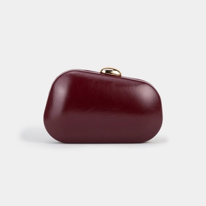 Elegant wine red pebble-shaped evening clutch bag with gold metallic dome clasp