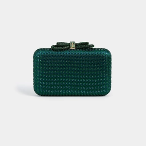 Elegant green emerald rhinestone clutch evening bag with decorative crystal bow clasp