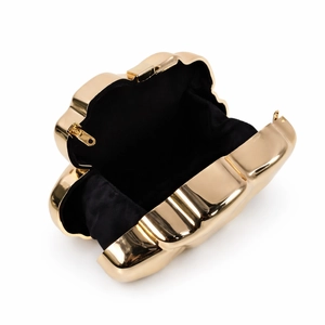 Moderne goldene halbkreis Metall-Abendtasche mit Hochglanz-Finish und schwarzem Futter