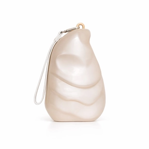 Elegant pearl beige acrylic evening clutch with organic wave texture and ring handle