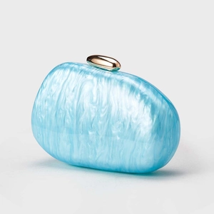 Blue marble acrylic shell clutch bag with gold clasp for weddings and parties