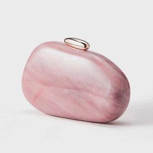 Pink marble acrylic shell clutch bag with rose gold clasp for wedding and evening parties