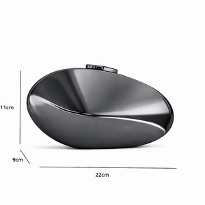 Metallic pebble evening clutch bag with precise dimensions of 22cm by 11cm by 9cm