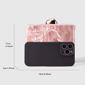 Pink marble acrylic evening clutch size guide 16x12x5cm compared with smartphone
