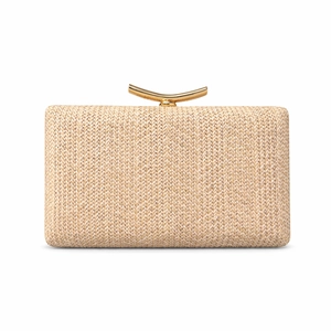 Pochette da sera in paglia intrecciata con chiusura a mezzaluna dorata elegante