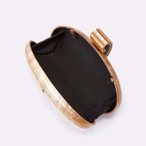 Elegant marble pattern acrylic clutch evening bag with gold metal clasp and black lining