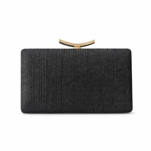 Elegante pochette da sera intrecciata nera con chiusura in metallo dorato curvo distintivo