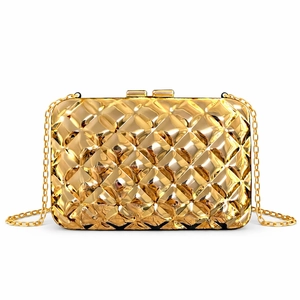 Chic golden pineapple-shaped metal clutch evening bag with diamond pattern and chain strap