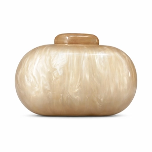 Elegant oval acrylic shell evening clutch bag with pearl marble texture and spherical clasp