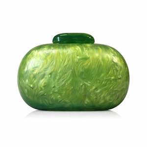 Macro detail of the green marble acrylic texture on this oval evening clutch bag