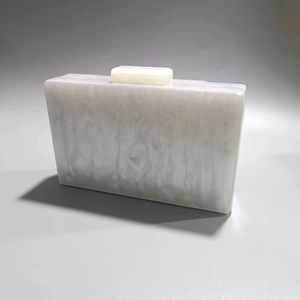 Minimalist white marble acrylic evening clutch bag with rectangular snap closure