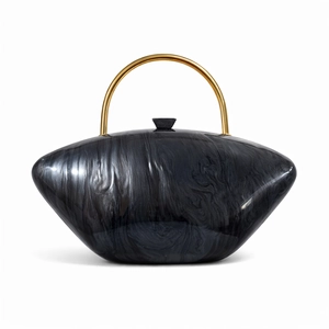 Elegant marbled acrylic evening clutch with a stylish golden top handle for formal events