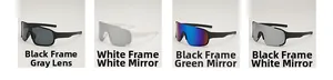 Vue détaillée de quatre lunettes de cyclisme à grande monture en options noir et blanc