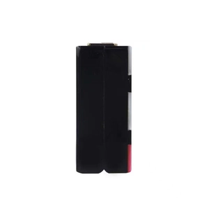 Detail view of the black acrylic evening bag with minimalist metal closure and sleek texture