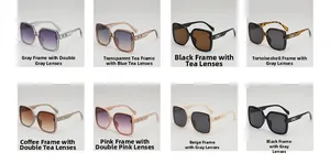 Detailed grid showing eight color variations of oversized square retro fashion sunglasses
