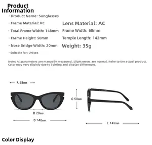 Tableau des tailles détaillé pour lunettes de soleil œil-de-chat noires en PC