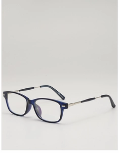 Detail of dark blue translucent frames with sleek silver metal temples and ear pads