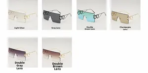 Detail view of oversized rimless sunglasses featuring unique double heart cutout temples