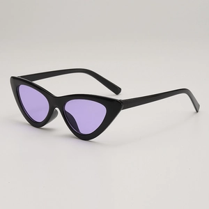 Retro triangle cat-eye sunglasses with black frame and purple lenses for women