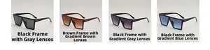 Square oversized sunglasses shown in black, brown, and gradient lens color options