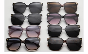 Collection of oversized square sunglasses in eight stylish colors with metal studs