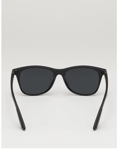 Vue arrière détaillée de lunettes de soleil carrées noires avec structure et plaquettes