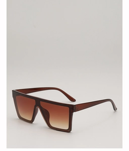 Side view of large square oversized flat top sunglasses with brown gradient lenses