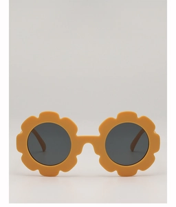 Vue détaillée des lunettes de soleil fleurs jaune gingembre pour enfants aux verres ronds