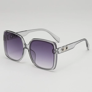 Retro oversized square sunglasses with crystal grey frames and purple gradient lenses