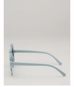 Vue latérale détaillée des lunettes de soleil fleurs bleu clair pour enfants