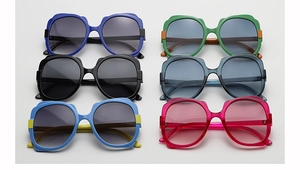 Detailed grid showing six oversized fashion sunglasses in various vibrant colors