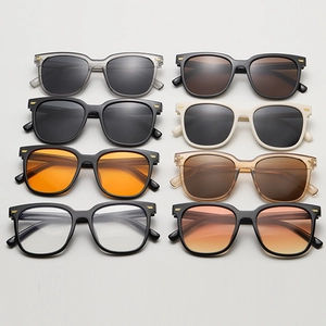 Detailed matrix display showing eight color options for square frame sunglasses with rivets