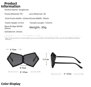 Tableau des tailles détaillé avec dimensions pour lunettes de soleil polygonales