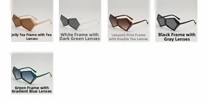 Gros plan sur des lunettes de soleil géométriques futuristes en cinq couleurs tendance