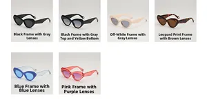 Detailed grid view of trendy cat-eye sunglasses in six various stylish color combinations
