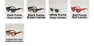 Detailed grid view of vintage narrow cat-eye sunglasses in five stylish color combinations