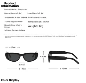 Detailed size specifications and dimensions for these unisex rectangular cat eye sunglasses